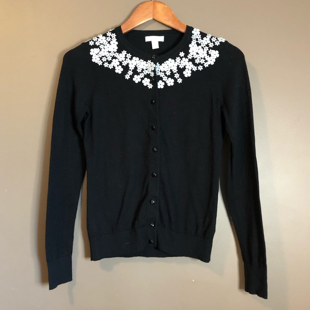 Black Charter Club flower sequin cardigan